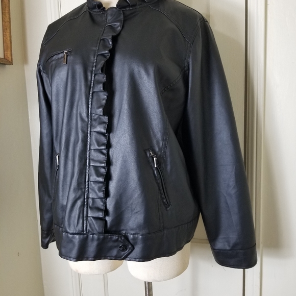 DOLLHOUSE 2X black faux leather long sleeve zipper snap closure jacket - Picture 2 of 7